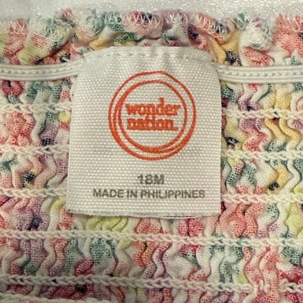 Wonder Nation Floral Romper with Green Gingham Trim - Picture 3 of 4